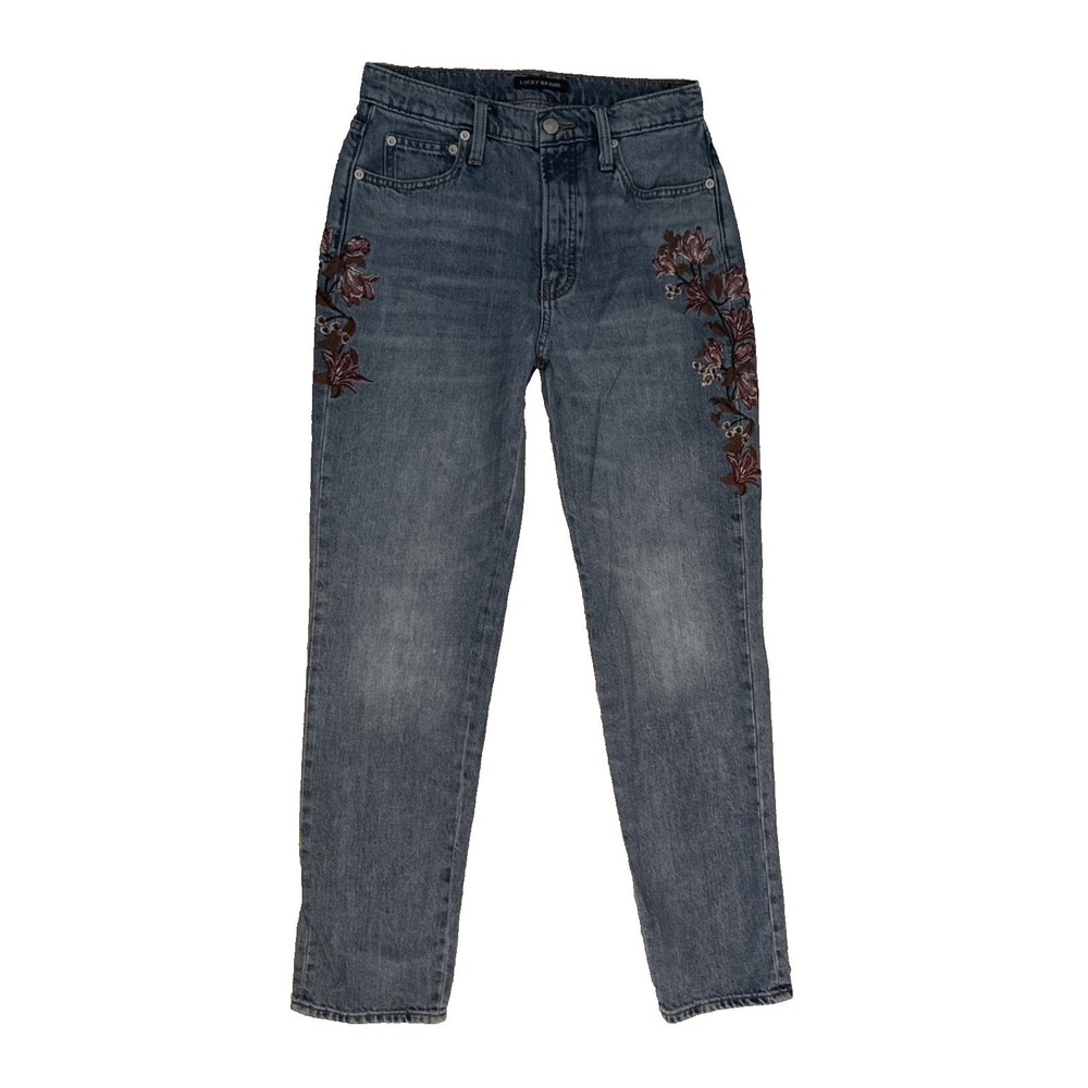 Lucky Brand Drew Mom Jeans‎ Size 8 29x 30  R High Rise Floral Embroidered Fairy